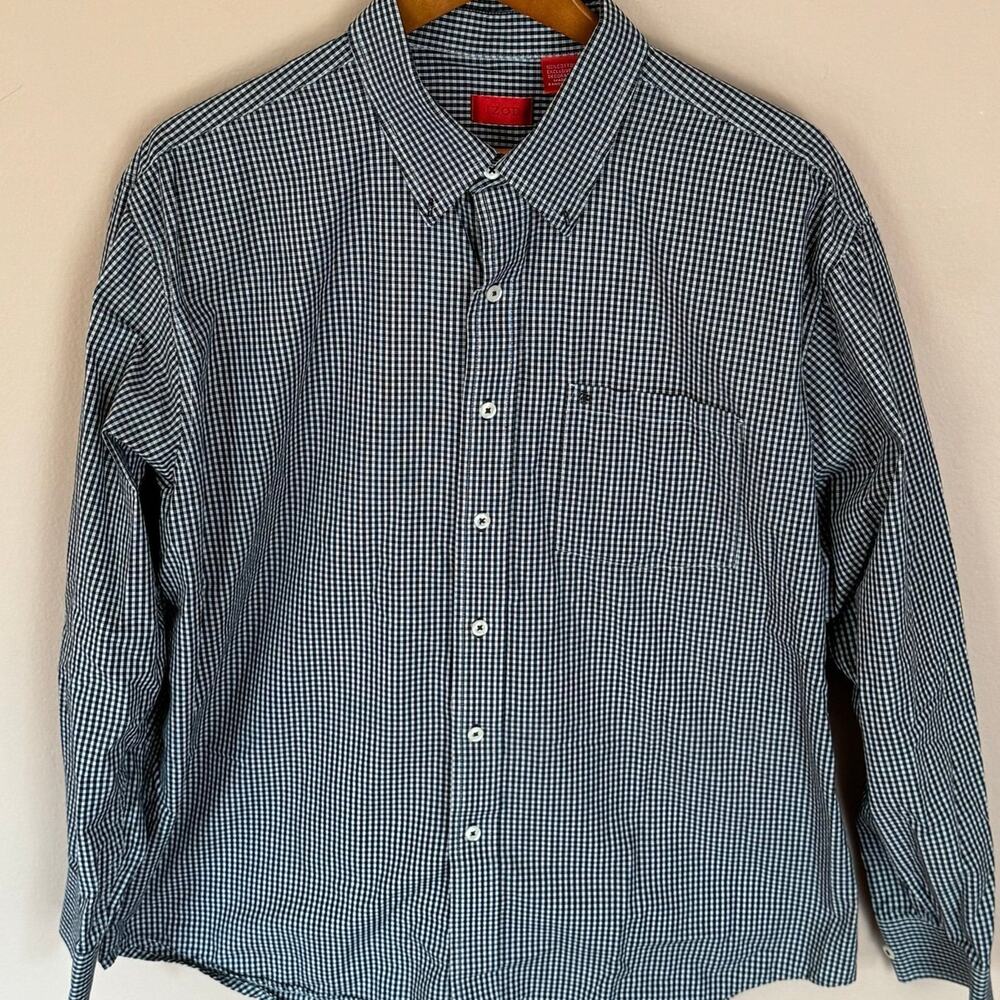 Men’s Long Sleeve Izod Shirt Black Checkered XL